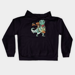 Halloween Scary Pumpkin Dino T-Rex Lantern Kids Hoodie